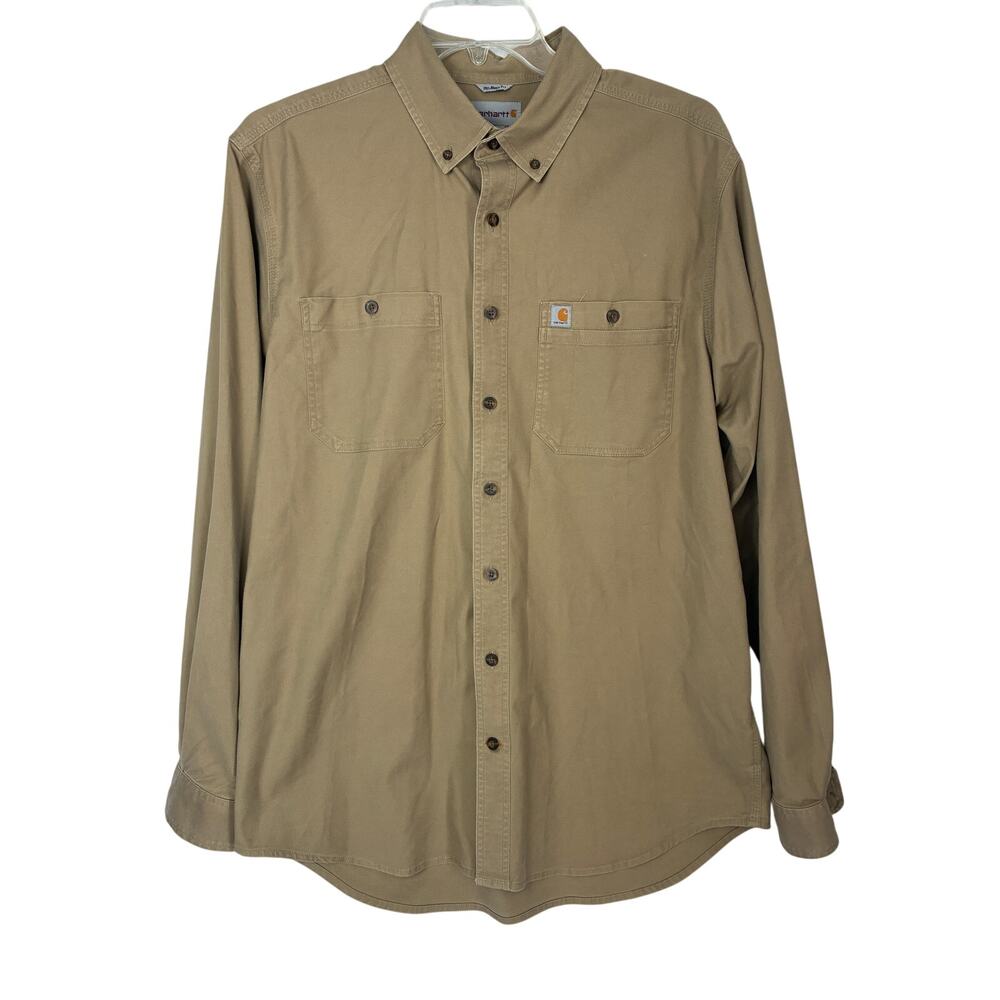 Carhartt Rugged Flex Relaxed Midweight Canvas Button Up Shirt Mens Lg Tall Khaki